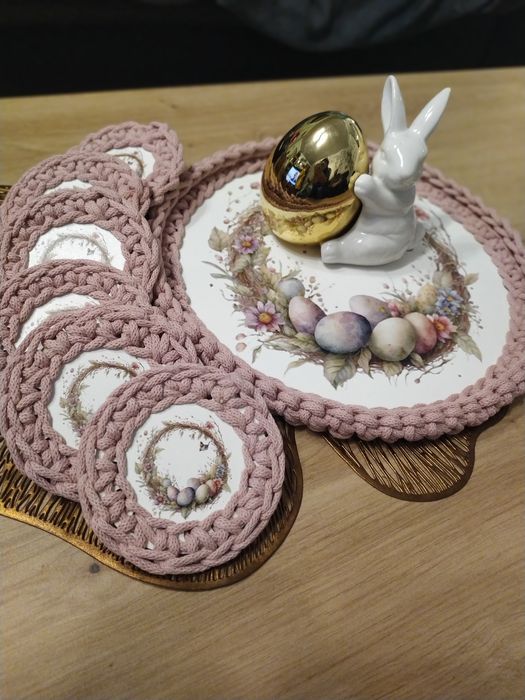 Makrama Zestaw taca, podkładki pod filiżanki,kubki