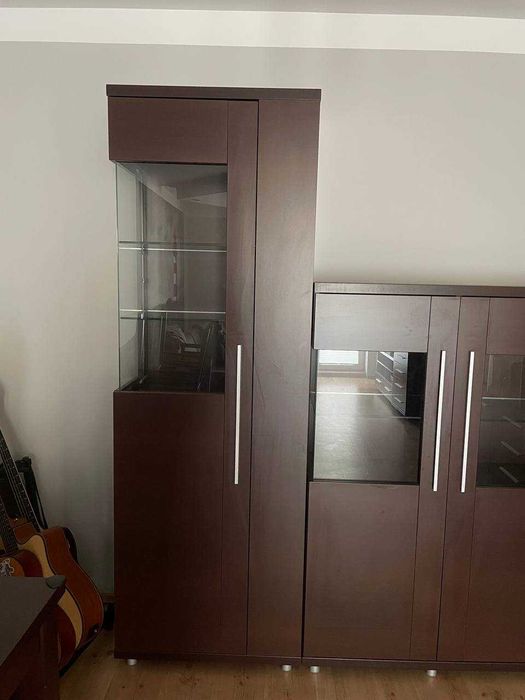 Zestaw mebli z litego drewna (wenge) – Komoda, Szafka RTV, Szafka, Witryna