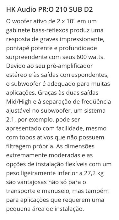 Coluna HK Audio PR:O 210 SUB D2