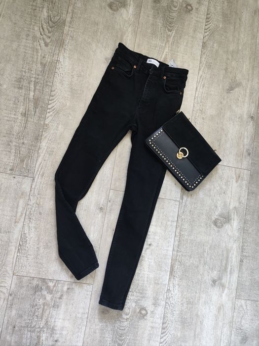 Czarne jeansy 36 S Zara rurki wysoki stan