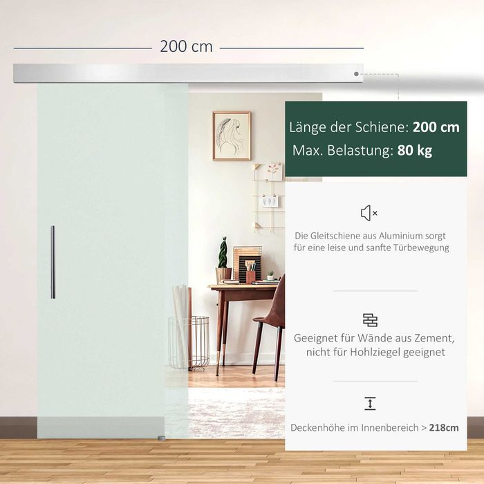 Nowe szklane drzwi przesuwne / 205x77,5cm / HOMCOM !A1122!