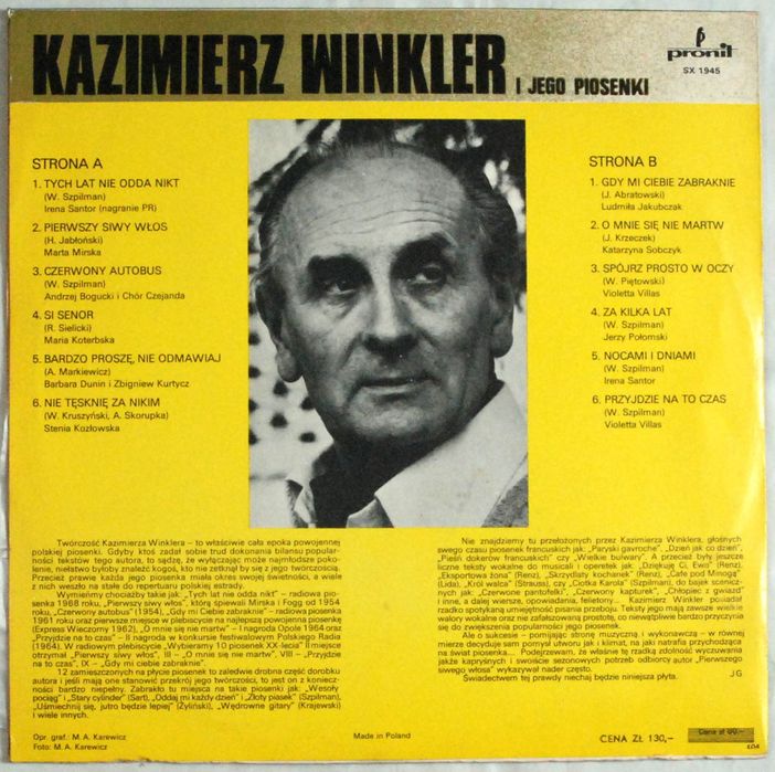 VA - Tych Lat Nie Odda Nikt. Kazimierz Winkler i Jego Piosenki s.EX