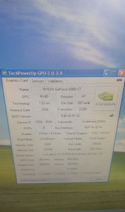 Karta graficzna GALAXY GEFORCE 6800XT 128MB DDR 256BIT AGP Brak śledzia Retro.