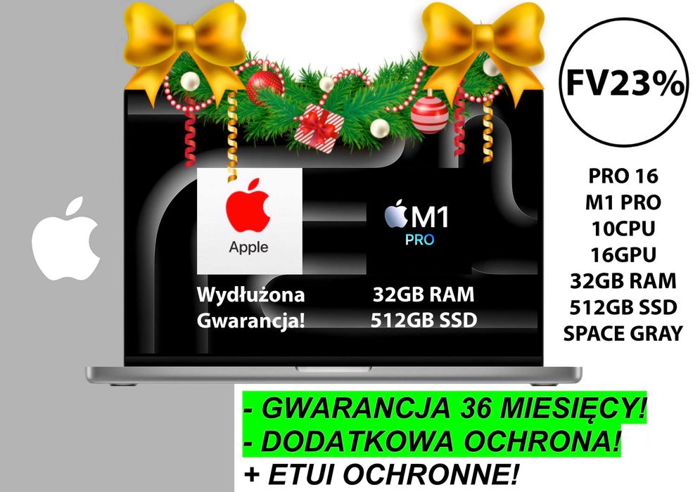 NOWY Apple MacBook Pro 16 M1 Pro 32GB RAM 512GB DODATKI GW-3LATA! FV23