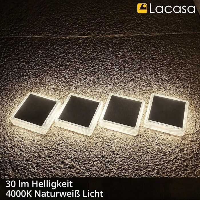 Lampy Solarne Najazdowe Lacasa LED IP68 (4 szt.) | Naturalna Biel 4000K