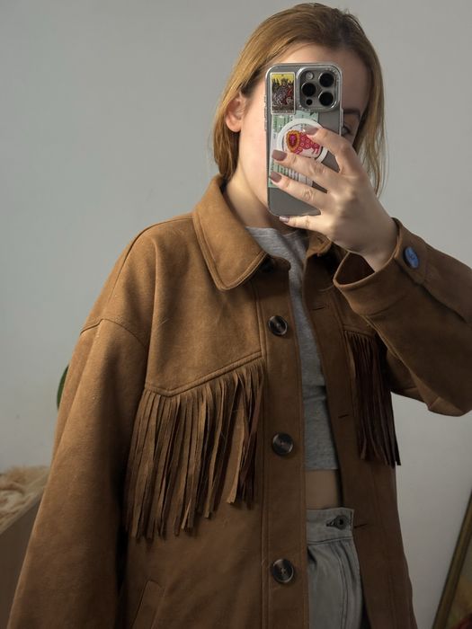 шкірянка коричнева, еко шкіра, замша, бахрома