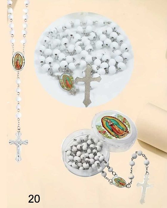 Білий розарій з дерев'яними намистинами з ароматом в коробочці, чотки