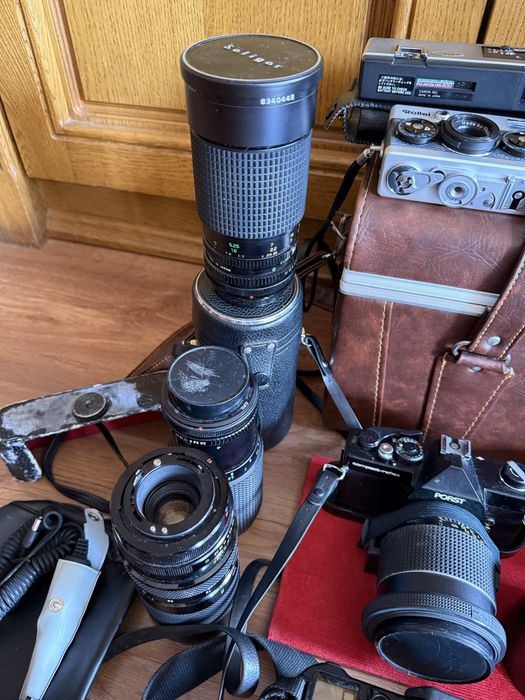 Zestaw fotograficzny ROLLEI, Porst, Minolta, Braun, Canon, Bauer