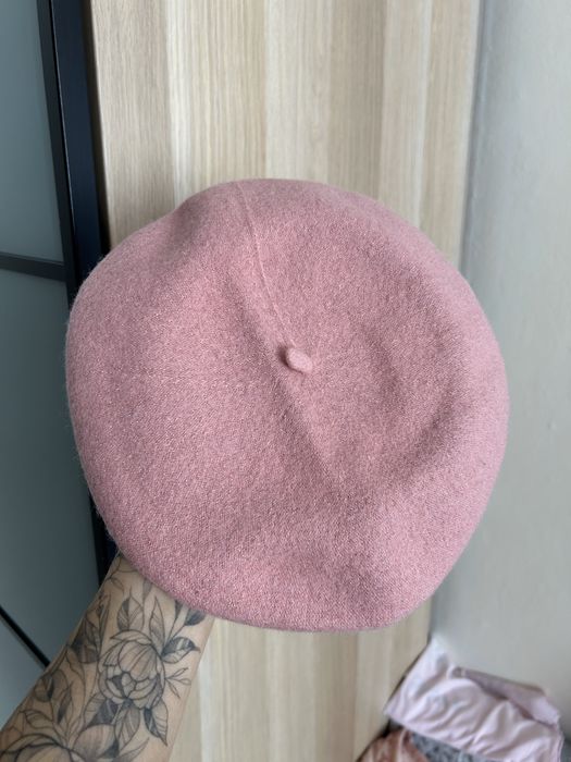 Beret wełniany wełna różowy