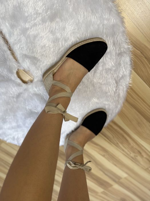 Espadryle damskie buty 38 czarno beżowe