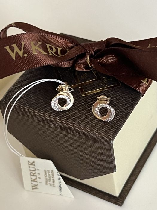 Kruk kolczyki Nowe z metką ,Złoto  ,dwa kółeczka ,cyrkonie