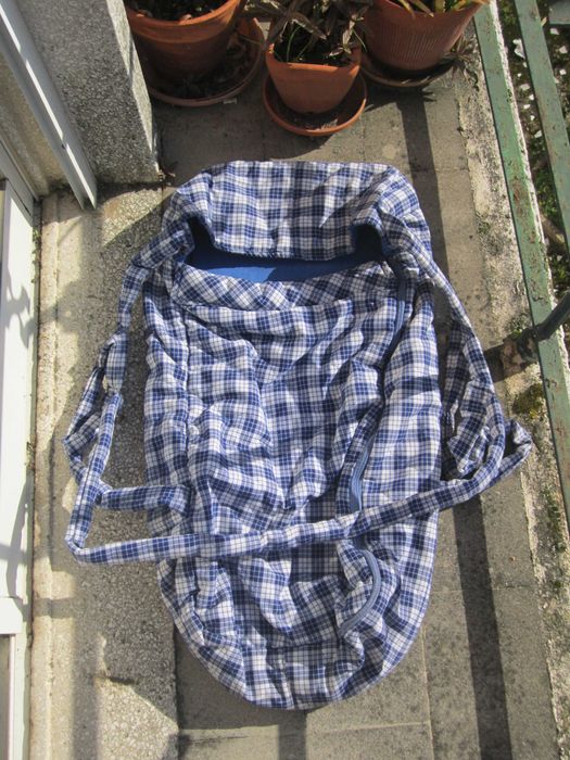 Alcofa vintage alças, Xadrex Azul e Branco, algodão acolchoado anos 70