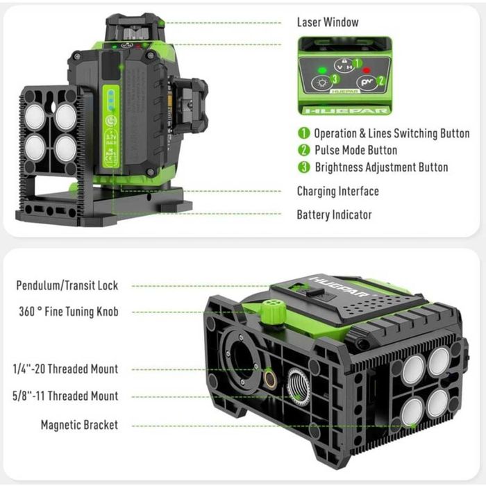 Лазерний рівень нівелір Huepar 703CG 3D PREMIUM 6600мАh