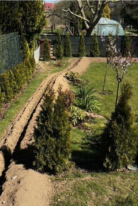 Koparka łańcuchowa, nawodnienia, kable, instalacje.
