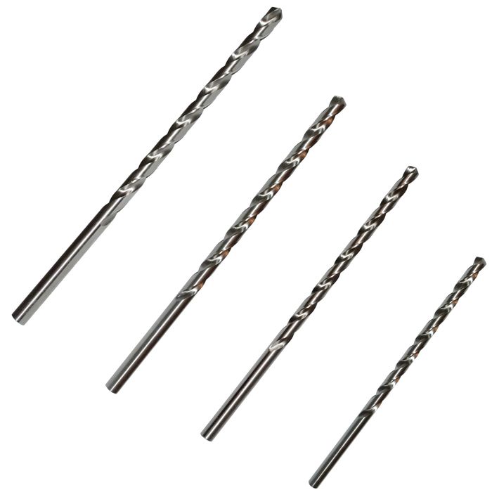 Zestaw 4 bardzo długich wierteł HSS (DIN 1869) – 3, 4, 5, 6 mm.