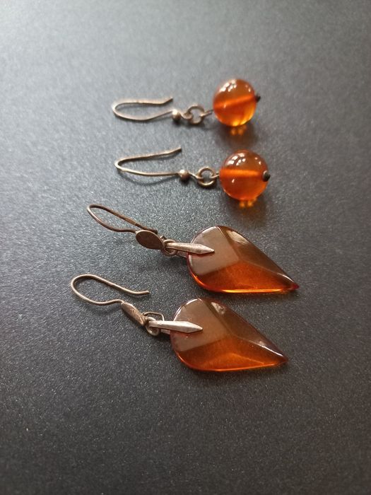 Серьги серебро 875проба янтарь