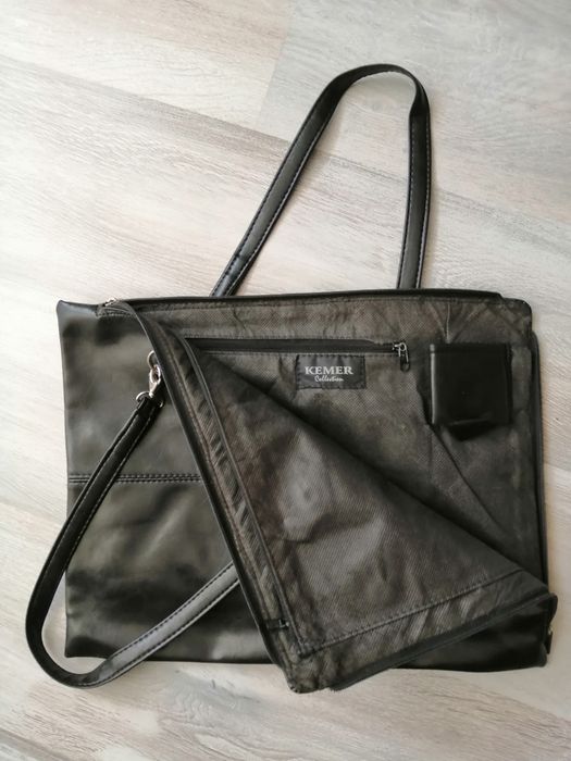 Torebka pion/poziom czarna skóra