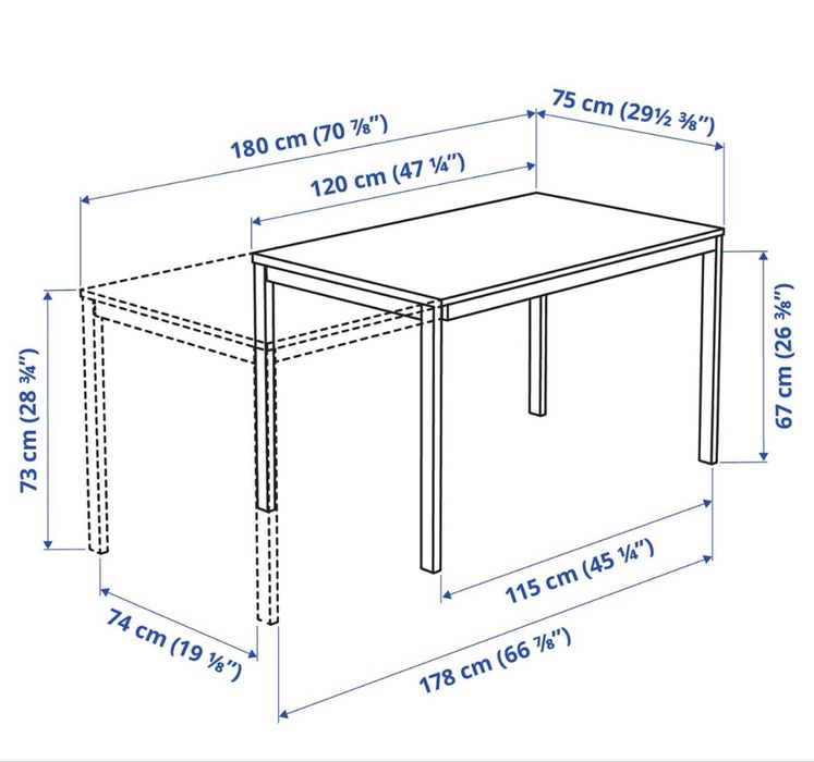 Mesa extensivel 120cm/180cm castanha/preta