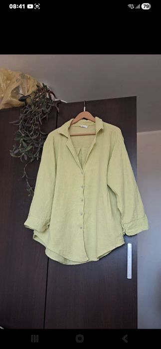 Koszula bawelna muslin kolor zielone jabluszko