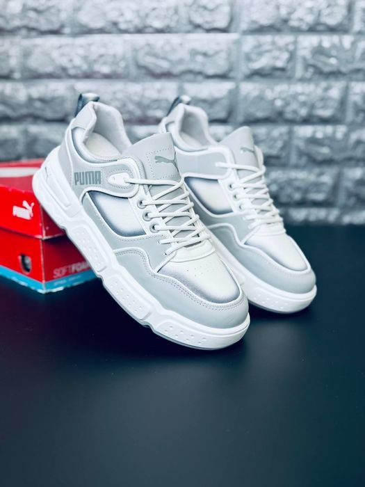Чоловічі кросівки Puma Сірі літні легкі стильні шкіряні спортивні бігові кроссовки пума Летние спортивные кожаные стильные лёгкие кроссовки пума