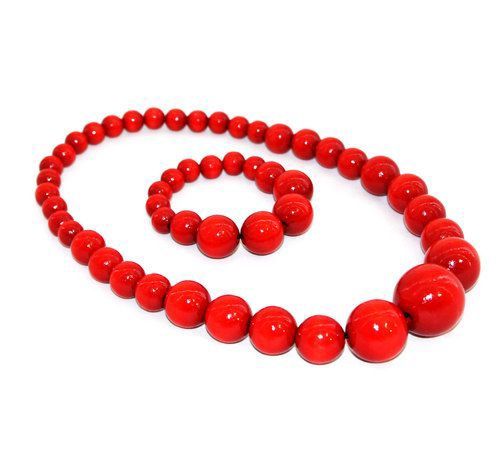 Korale góralskie folk ludowe czerwone stopniowane z bransoletką