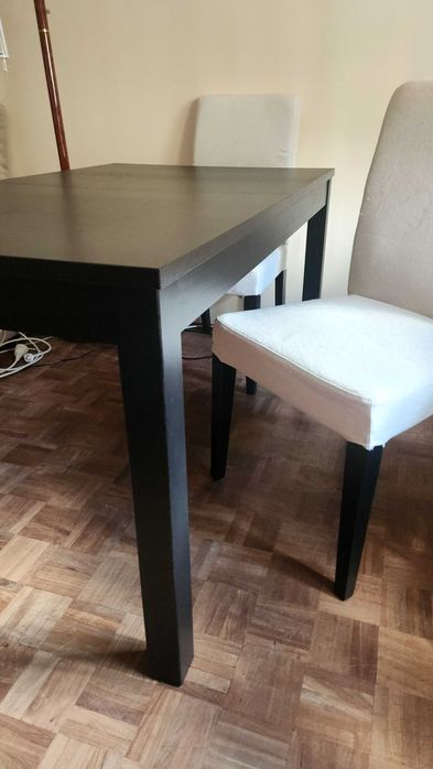 Bjursta Rectangular Living Room Table 21198, Black Color with Two Chairs64750785497346122