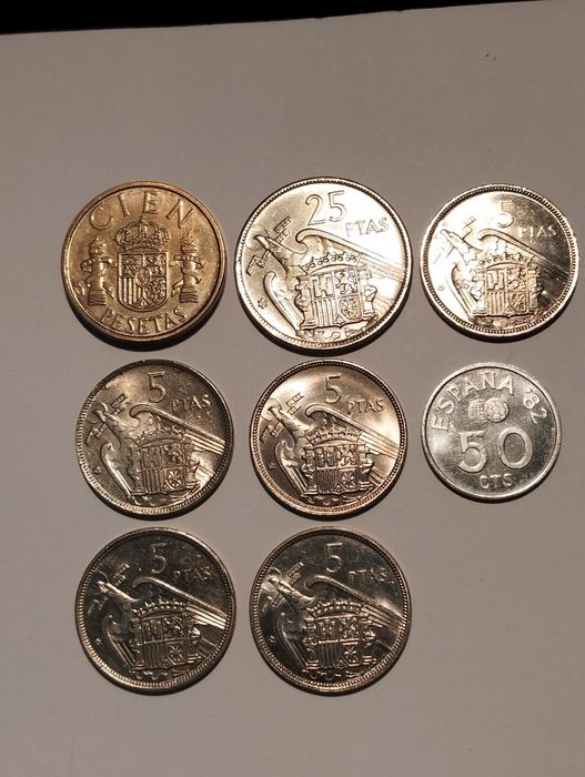 Moedas de Pesetas de Espanha não circuladas