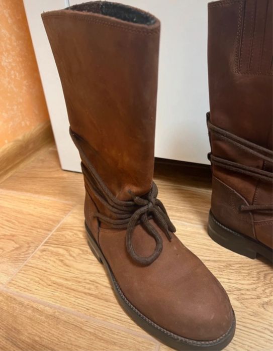 Damskie kozaki skóra nubuk brązowe