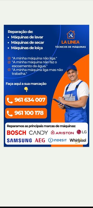17,00€ reparação de máquinas de lavar loiça, roupa e secar