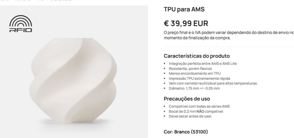 Vendo 2 filamentos TPU para AMS – Bambu Lab (novos)