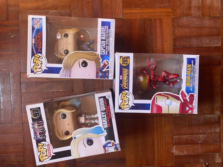 Funko Pop Iron Man, Harley Quinn e Captain Marvel