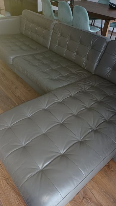 Sofá sala de estar 3 lugares mais chaise longue em pele