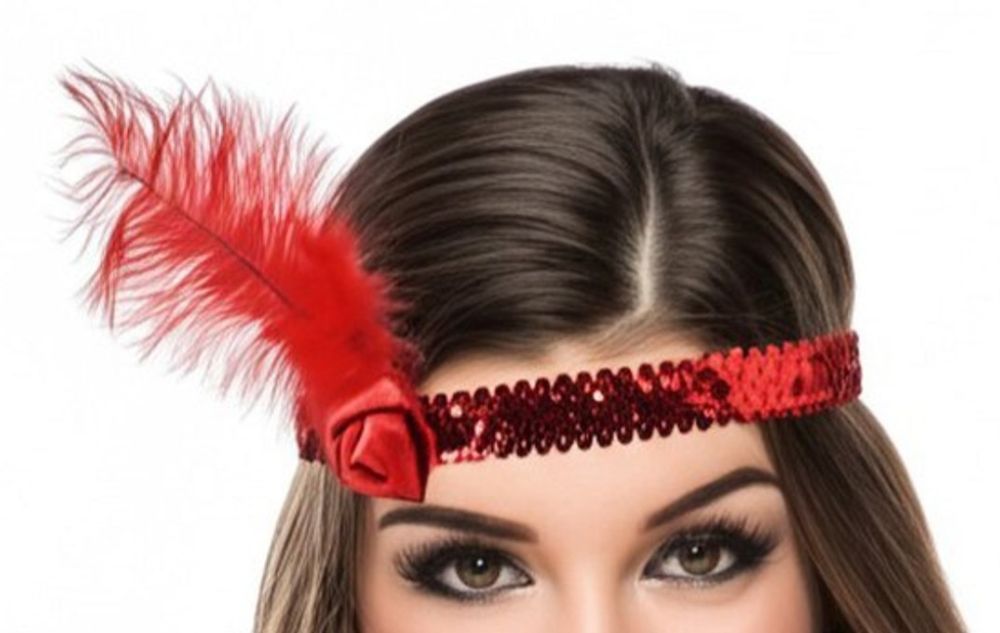 Opaska Piórko Cekiny Czerwona Piękne Zdobienie