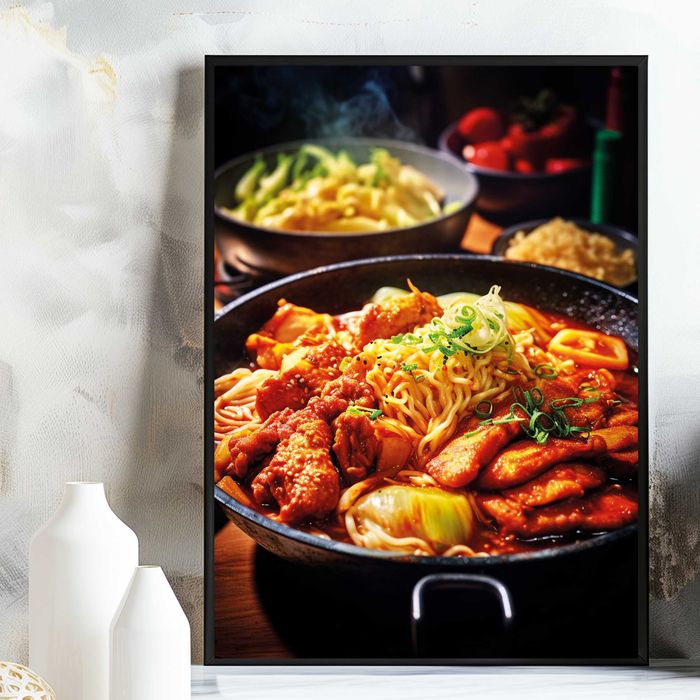 plakat reklamowy danie makaron z kurczakiem do baru i restauracji