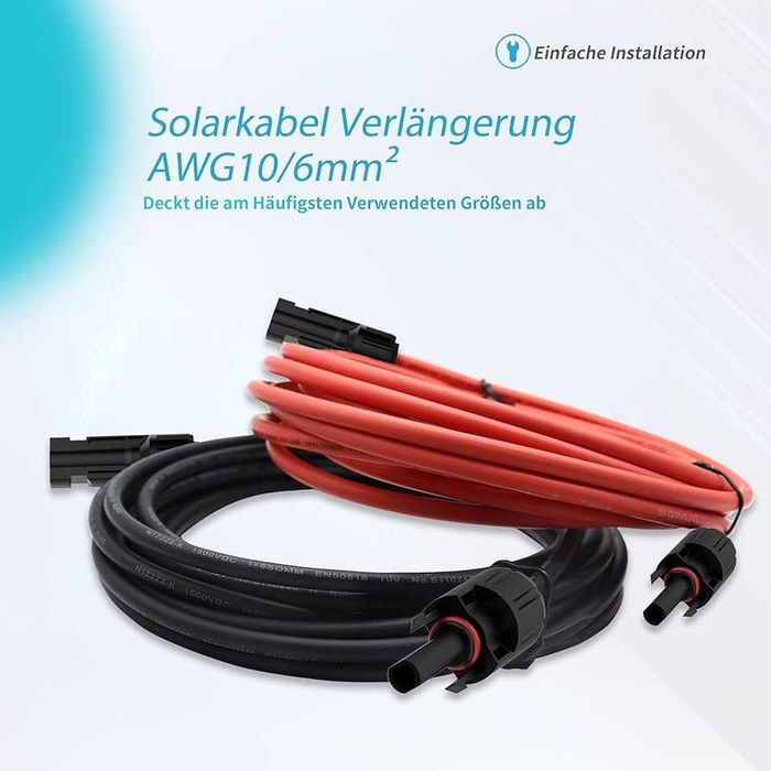 Zestaw kabli solarnych PV 6mm² z wtyczkami MC4 – 2x6m (Para)