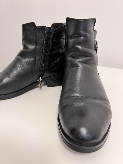 Czarne sztyblety botki skóra naturalna skórzane 37