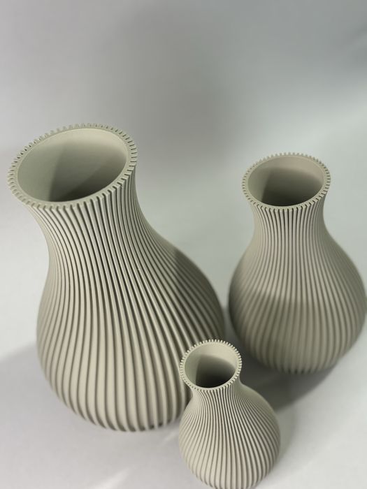 Vaso Decorativo 3D Texturado Cinza Mate (Set de 3 ou Individual)