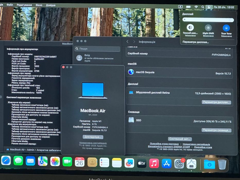 Macbook Air 13 M1 8/256 A2337 100%