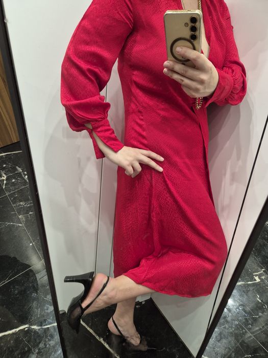 Czerwona sukienka maxi wiskoza elegancka wizytowa H&M 38/M