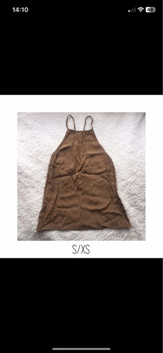 Bluzka koszulka na lato S/XS brązowa beżowa na ramiączka warehouse