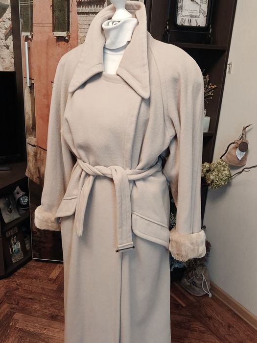 Пальто вовна кашемір зимове довге тепле з хутром вовняне