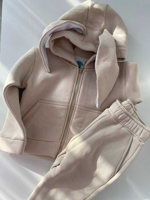 Дитячий утеплений костюм із вушками бежевий, молочний