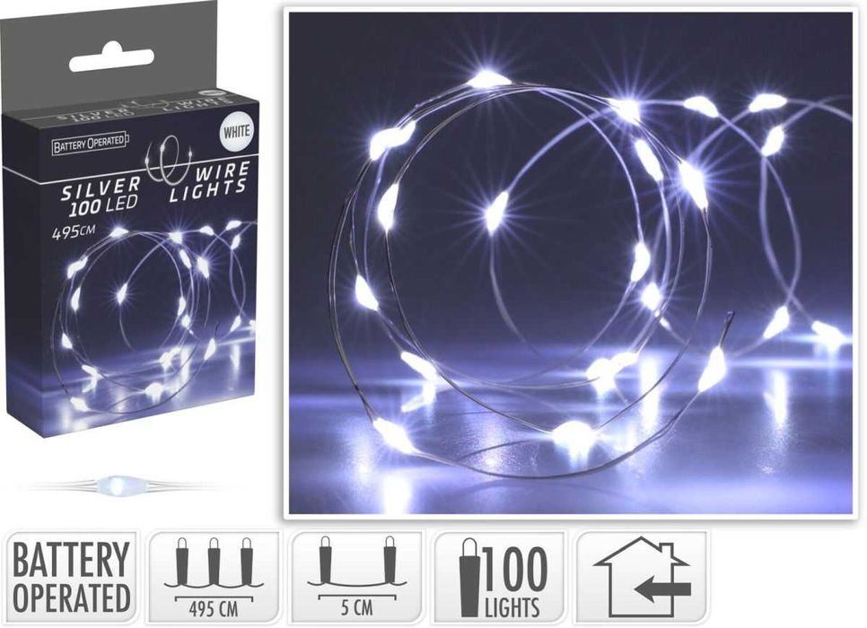 lampki druciki na baterie 495cm GIRLANDA 100 LED ZIMNY BIAŁY