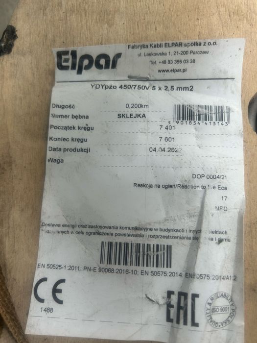 Sprzedam kabel 400mb YDYpżo 5x2,5 mm² 200mb