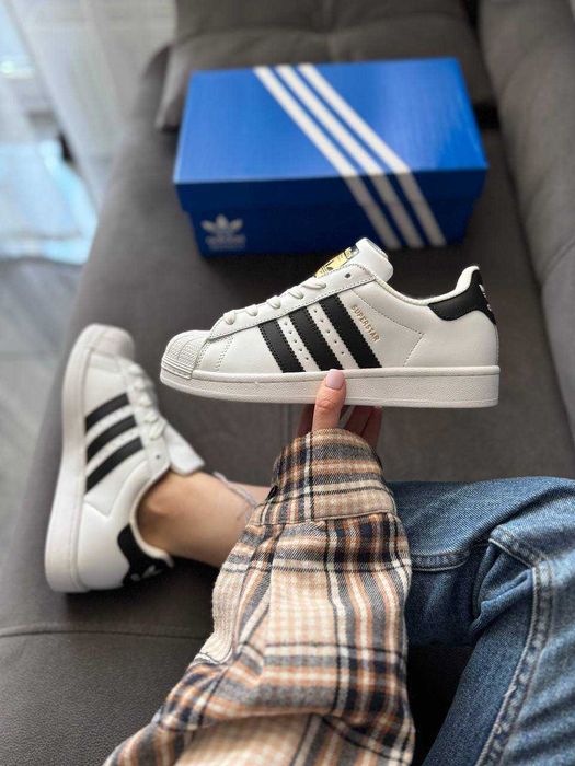 Кросівки Adidas Superstar White Black | кеди Адідас Суперстар білого кольору шкіряні