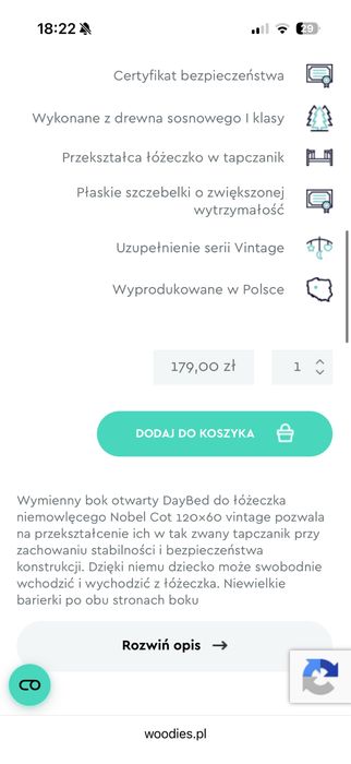 Łóżeczko  niemowlęce Noble Cot