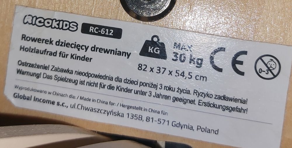 Rowerek Biegowy Drewniany Ricokids