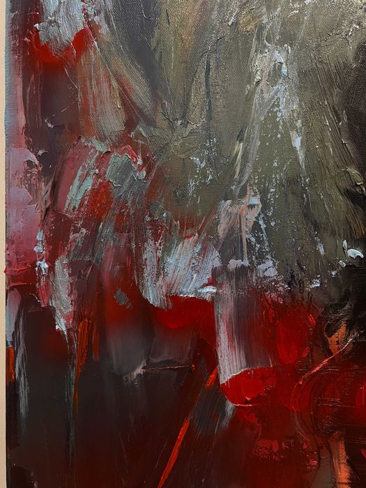 CZERWINA SUKIENKA obraz olejny na płótnie 75x55 cm, abstrakcja