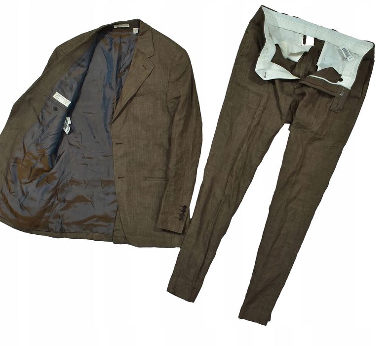 Zara Nature Lniany Luźny Garnitur Męski 50