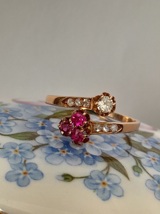 R.14 Pierścionek Antyk 1905 Rubiny Diamenty Złoto 585 Secesja WYCENA